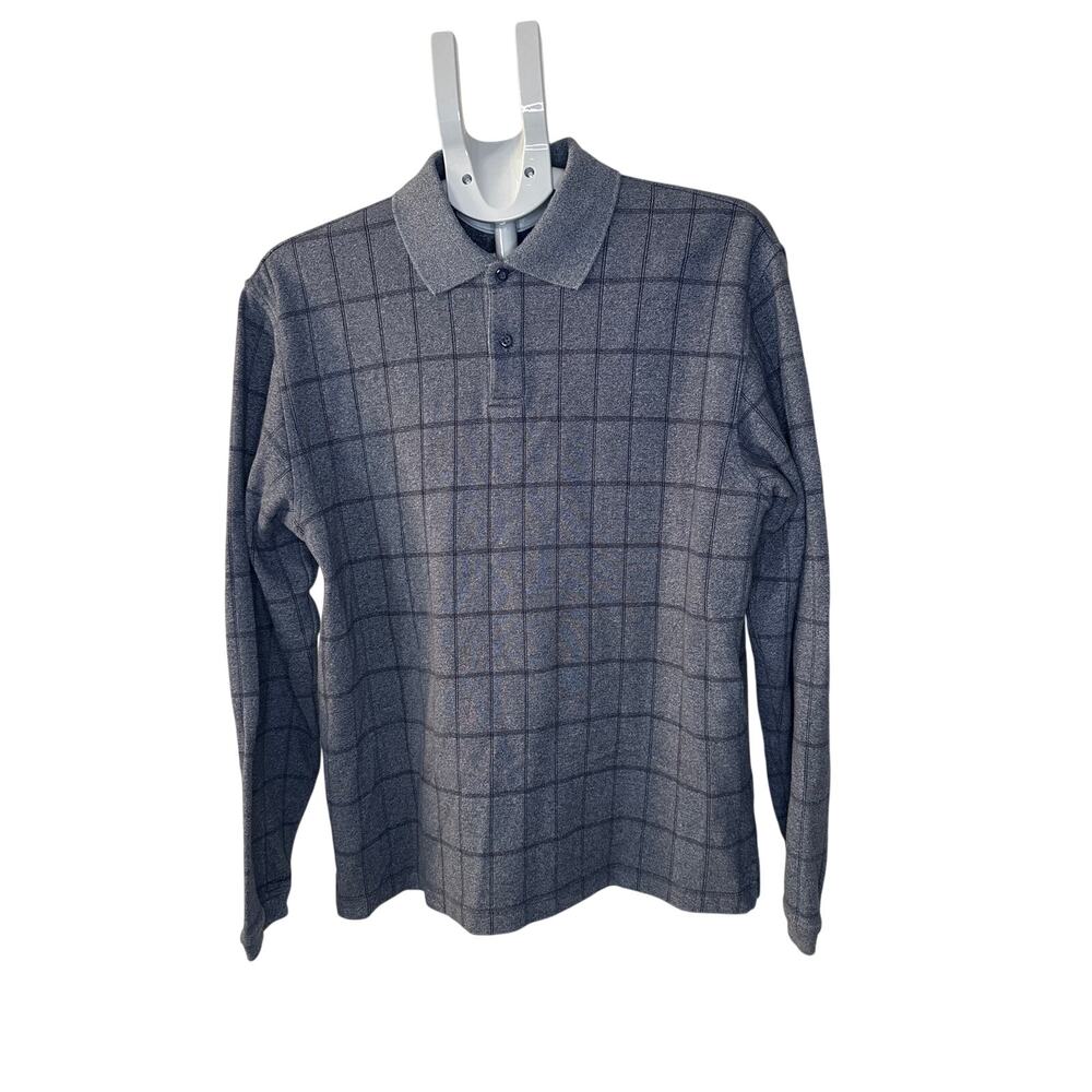 Arrow Men's Long Sleeve Windowpane Plaid Polo Shirt SZM